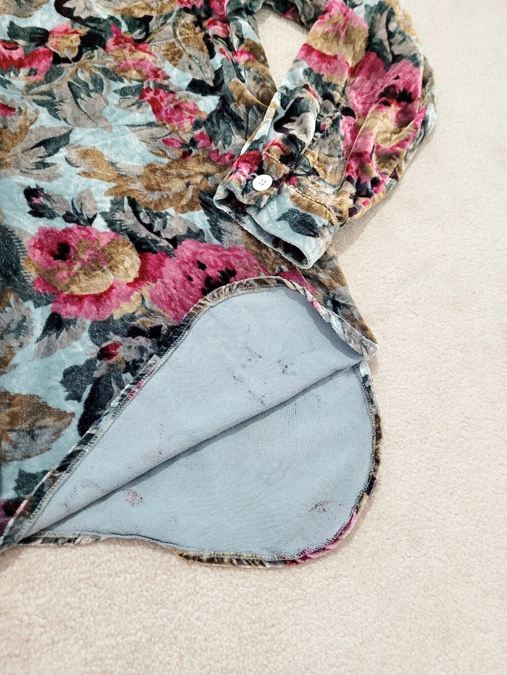 Soft Surroundings Floral Tunic Top Medium Silk Blend Button Front Boho Velvety - Picture 10 of 12